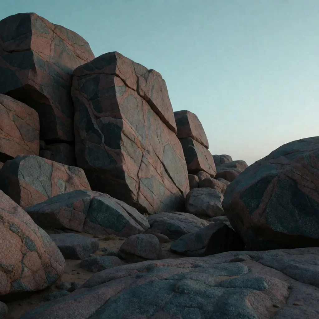 Granite rock formations in the southern desert at twilight