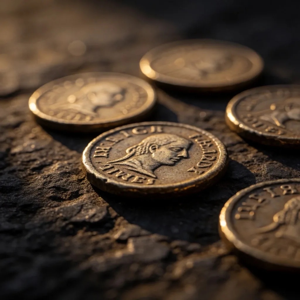 Local coins on stone surface