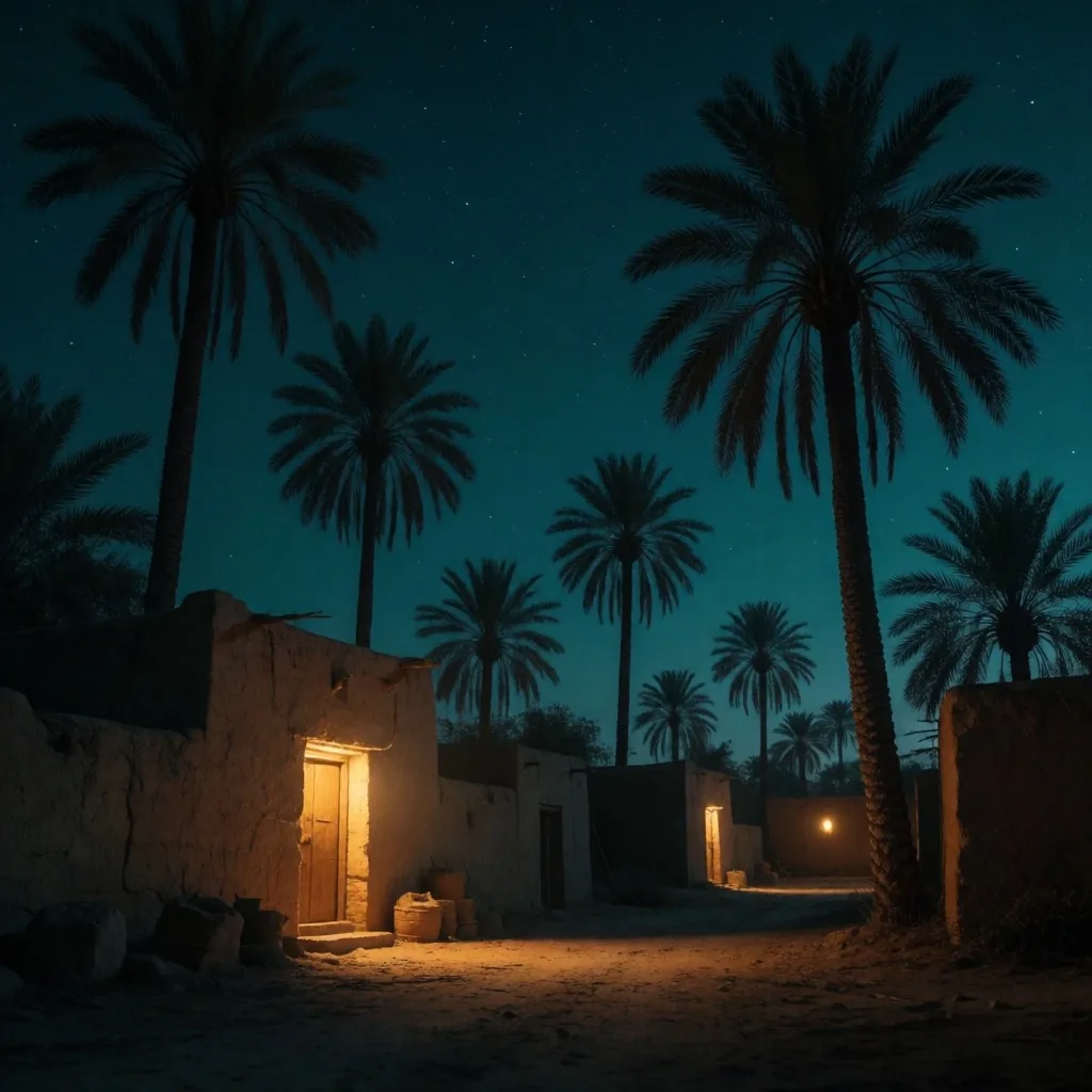 Palm tree silhouettes at night in Egypt