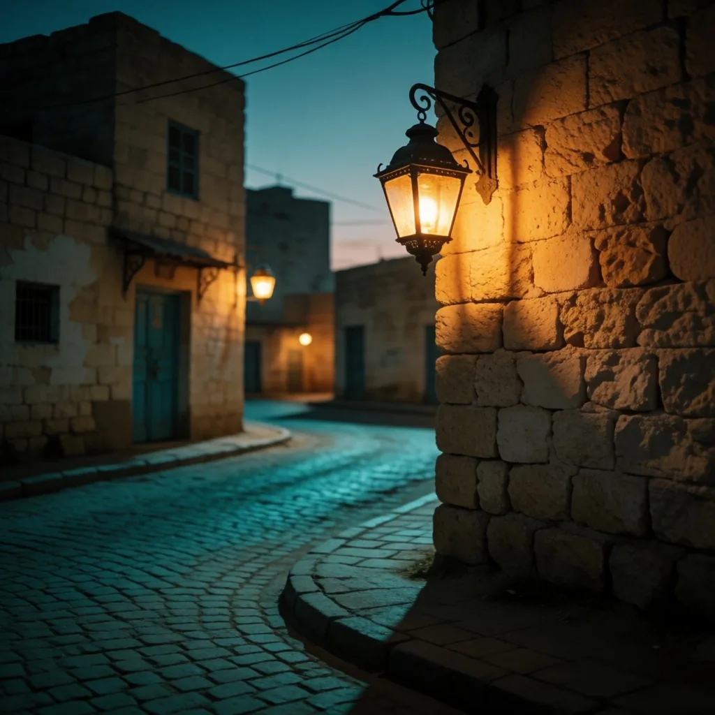 Quiet street corner at night